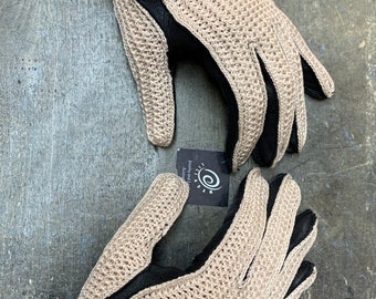 Italienische Damen Lederhandschuhe vom Autofahrer: Gestrickte Baumwolle, Nappaleder