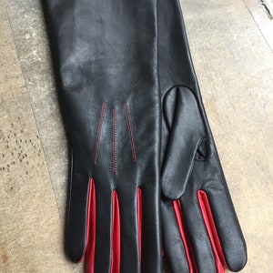 Women&#39;s elegant and classic long leather gloves/ super soft silk lining-black and red fashion leather gloves/ dress women gloves/ Christmas