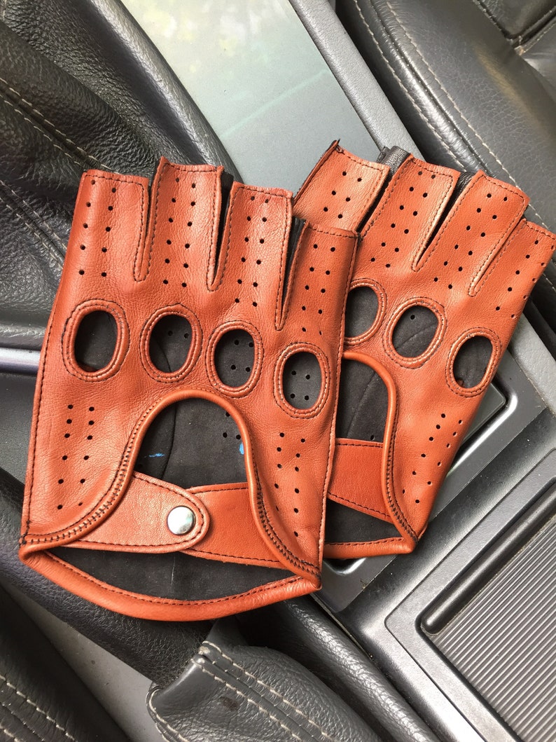 Fingerless leather gloves/ Men's driving carcycling Etsy