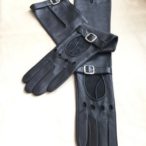 Women&#39;s fashion long leather gloves/  super soft Italian leather/ unlined black leather gloves/ women gift/ glamour style/ mother&#39;s day