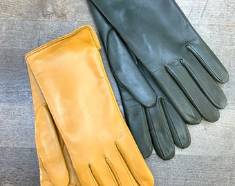 Leather gloves, Women's winter gloves.Leather gloves-gift for her-yellow-red gloves-italian soft leather-blue elegant gloves cotton lining