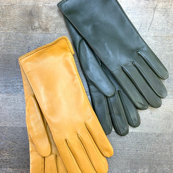 Gants en cuir, gants d'hiver pour femmes. Gants en cuir-cadeau pour elle-gants jaunes-rouges-cuir souple italien-gants élégants bleus doublure en coton