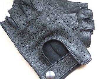 Guantes de conducir de piel de cordero sin dedos para hombre