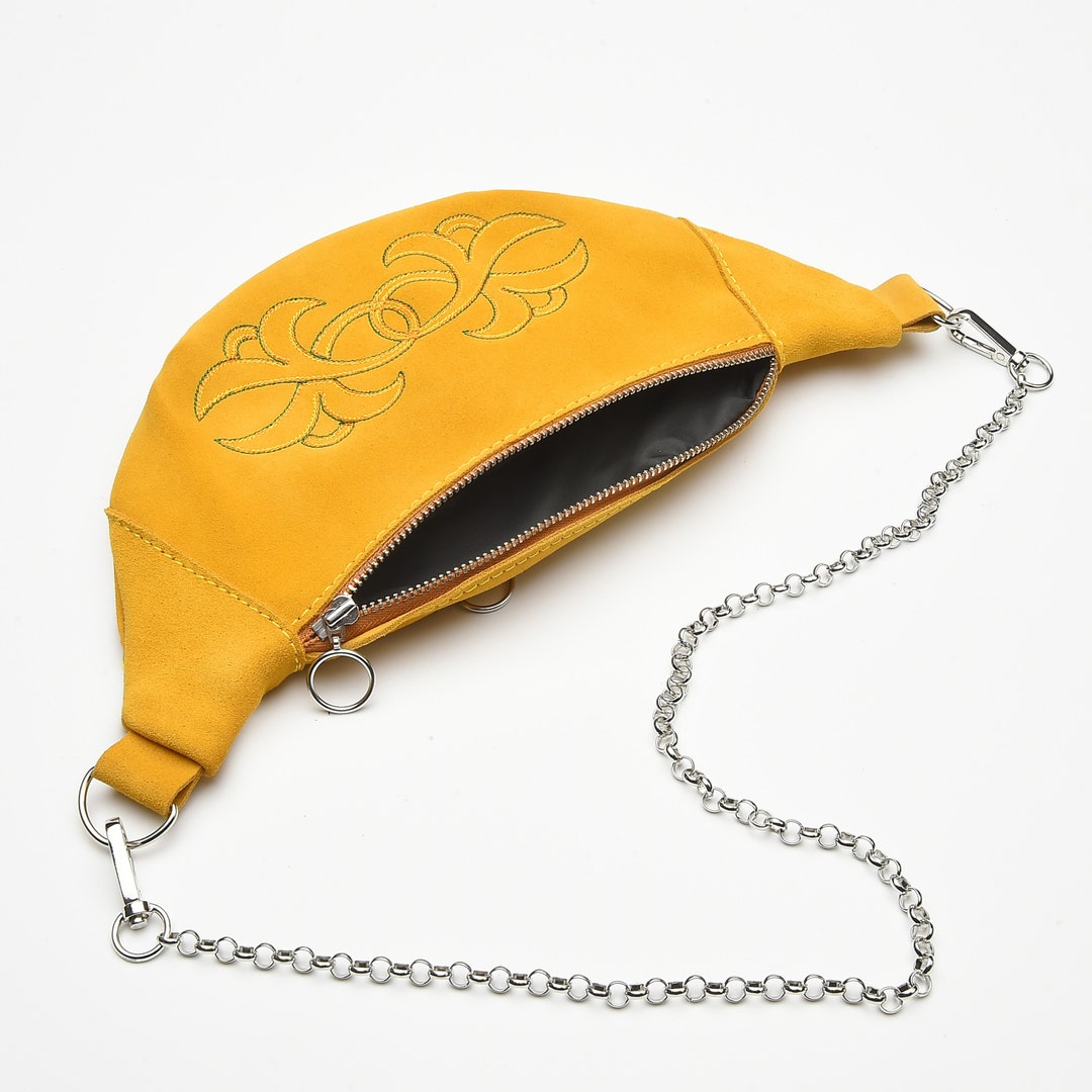Fancy Yellow Leather Waist Bag/ Suede Leather Bag/belt Pouch