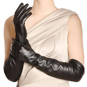 Women's elegant and classic long leather gloves-warm and super soft 100% silk lining-black leather gloves-red-women gift.glamour style opera image 1