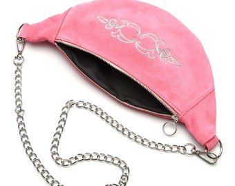 Fancy Leather Waist bag/ Suede Leather bag/Belt Pouch/ Adjustable bag/ Pink waist bag/ small purse/ Valentine’s day gift