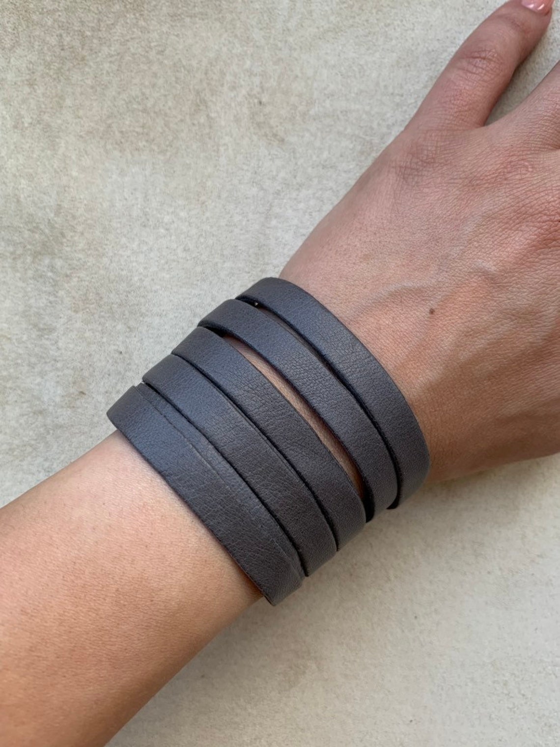 Ladies Leather Bracelet/ Leather Bracelet/grey / Leather Etsy