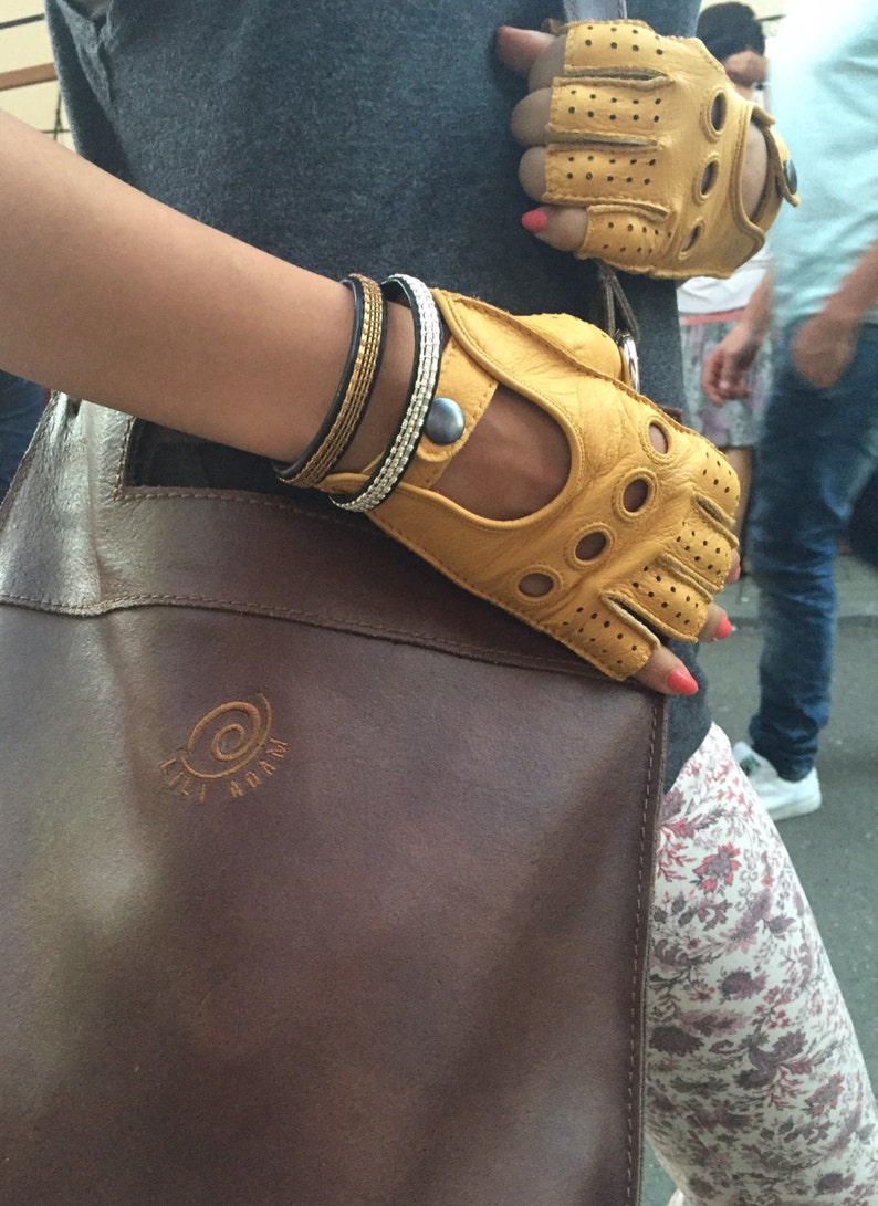 Fingerless Deerskin Leather Gloves for Ladies Black Etsy