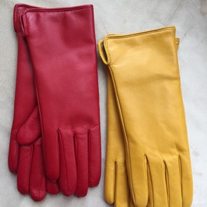 Leather gloves, Women&#39;s winter gloves.Leather gloves-gift for her-yellow-red gloves-italian soft leather-blue elegant gloves Inside cotton