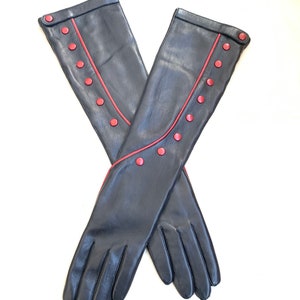 Women&#39;s elegant and classic long leather gloves-warm and super soft 100% silk lining-black leather gloves-red-women gift.glamour style opera