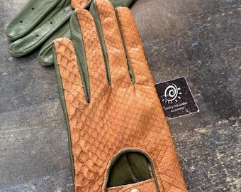 Luxury Python Leather Driving Gloves, Exclusive Fashion Gloves
