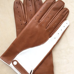 BMW DRIVER GLOVES / leather driving gloves/ italian leather/ handmade gloves/ gift for him/ Cognac and White color/ Fashion men
