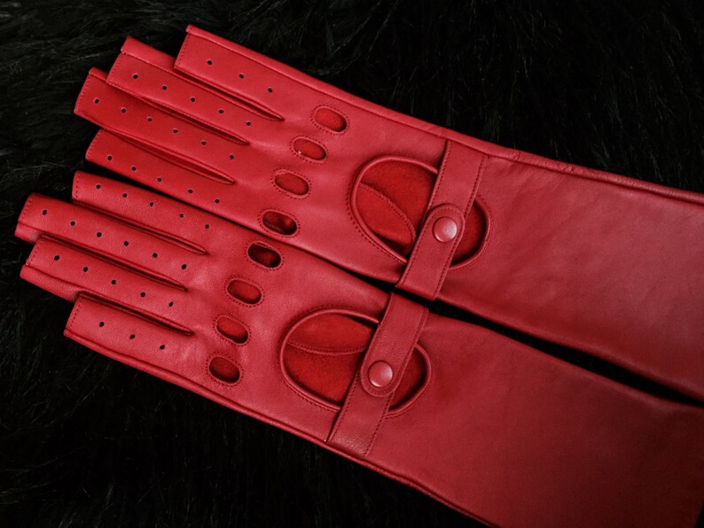 Long leather gloves for ladies red driving gloves long | Etsy
