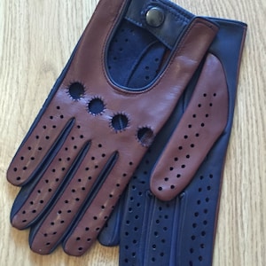 Leather driving gloves for men-leather gloves.drive-gift-mens gloves-italian leather.handmade gloves, soft-lamskin leather, brown and blue