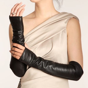 Women's fingerless long leather gloves/ arm warmers super soft/ opera long gloves/ fancy style glove/ leather arm warmers-gift for her