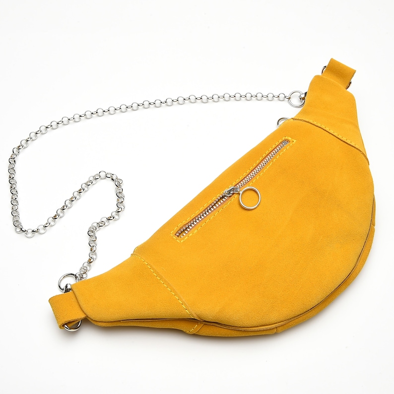 Fanny pack Yellow Leather Waist bag Suede Leather bagBelt Pouch Adjustable bag yellow waist bag small purse Valentine\u2019s day gift
