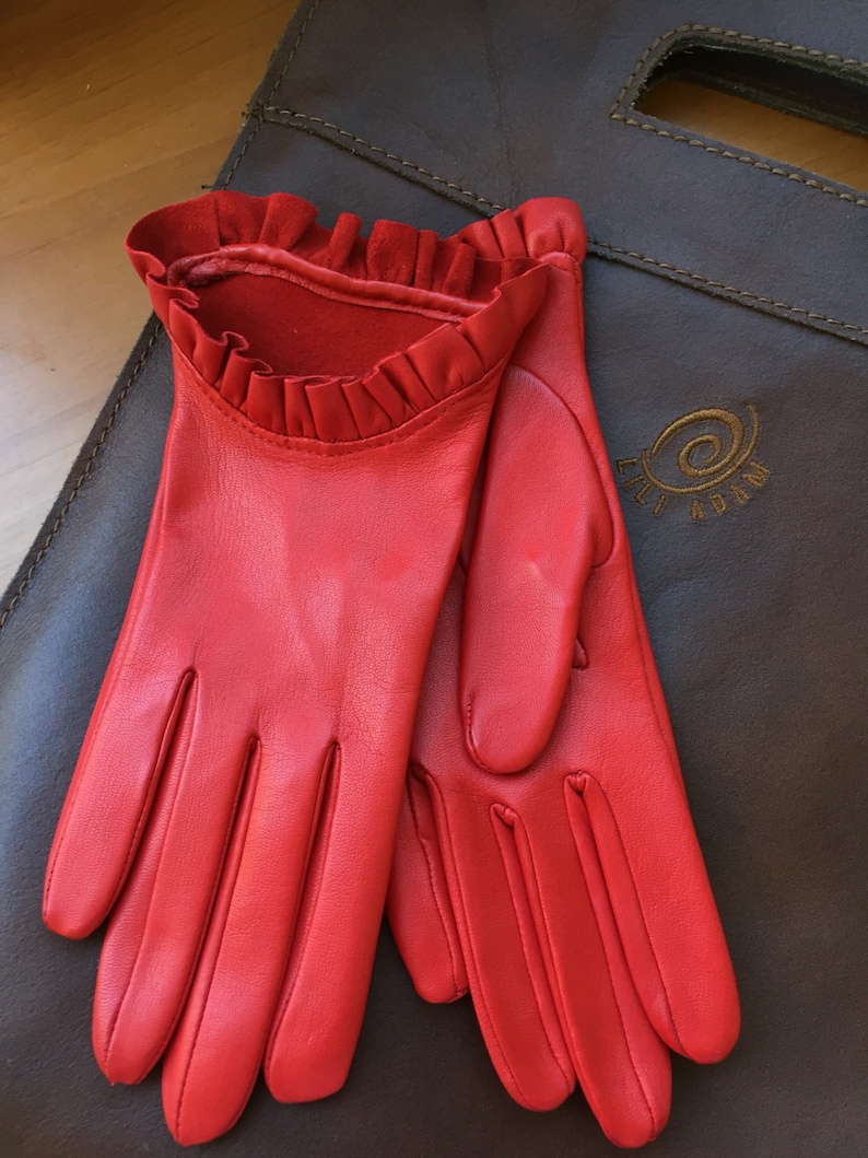 Red leather gloves for driving,gloves for ladies,girls, women's day/gift for her,accessories,driving gloves, leather gloves Lili Adam image 2