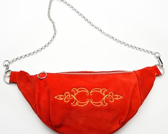 Fancy Red Leather Waist bag/ Suede Leather bag/Belt Pouch/ Fanny pack leather bum bag/ Red waist bag/ small purse/ Valentine’s day gift