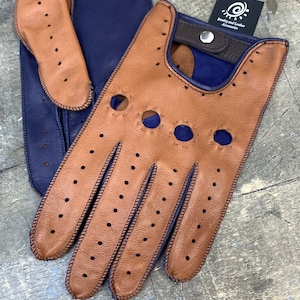 New. Blue and cognac/ leather driving gloves for men / gift for him / driving gloves/ lederhandschuhe / Italian leather gloves/ Christmas