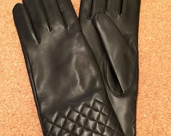 New winter gloves for women,gift for her, leather gloves,gloves for ladies.lambskin gloves,italian leather-black-gift-elegant,cotton/gift