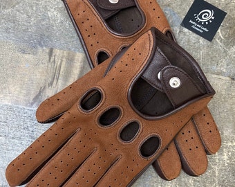 Nubuck Leather Driving Gloves, Italian Lambskin, Handmade