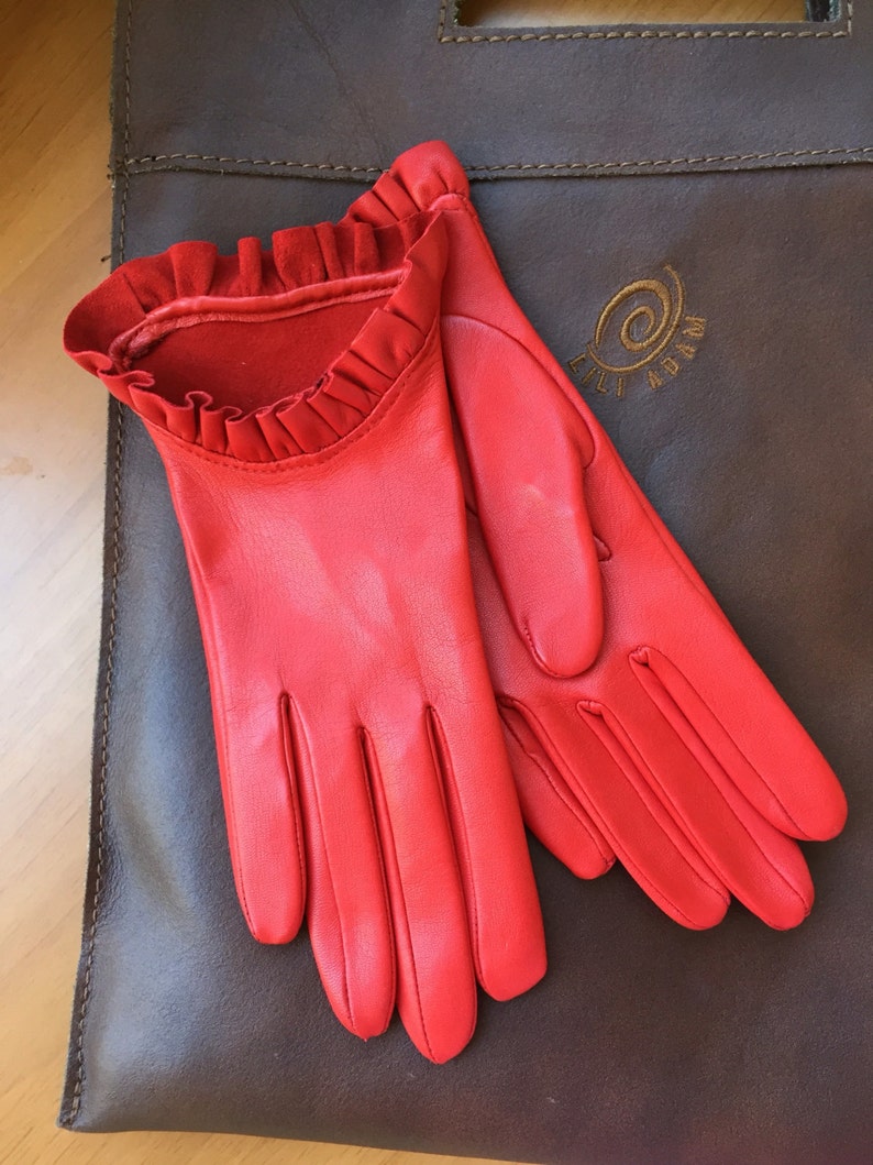 Red leather gloves for driving,gloves for ladies,girls, women's day/gift for her,accessories,driving gloves, leather gloves Lili Adam image 3