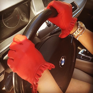 Red leather gloves for driving,gloves for ladies,girls, women's day/gift for her,accessories,driving gloves, leather gloves Lili Adam image 1