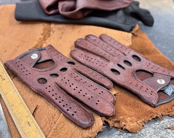 ブラウンペッカリーレザードライビンググローブ - 男性用ソフト裏地