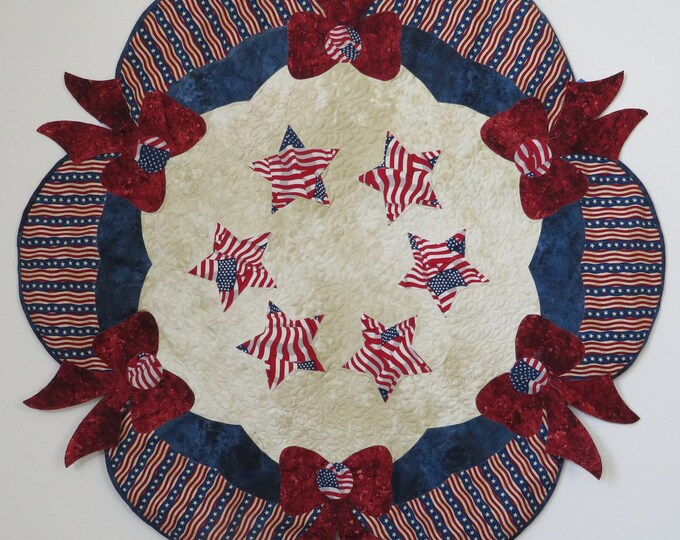 Handmade Quilted Patriotic Table Topper: Floral Candle Mat, Wall Deco ...