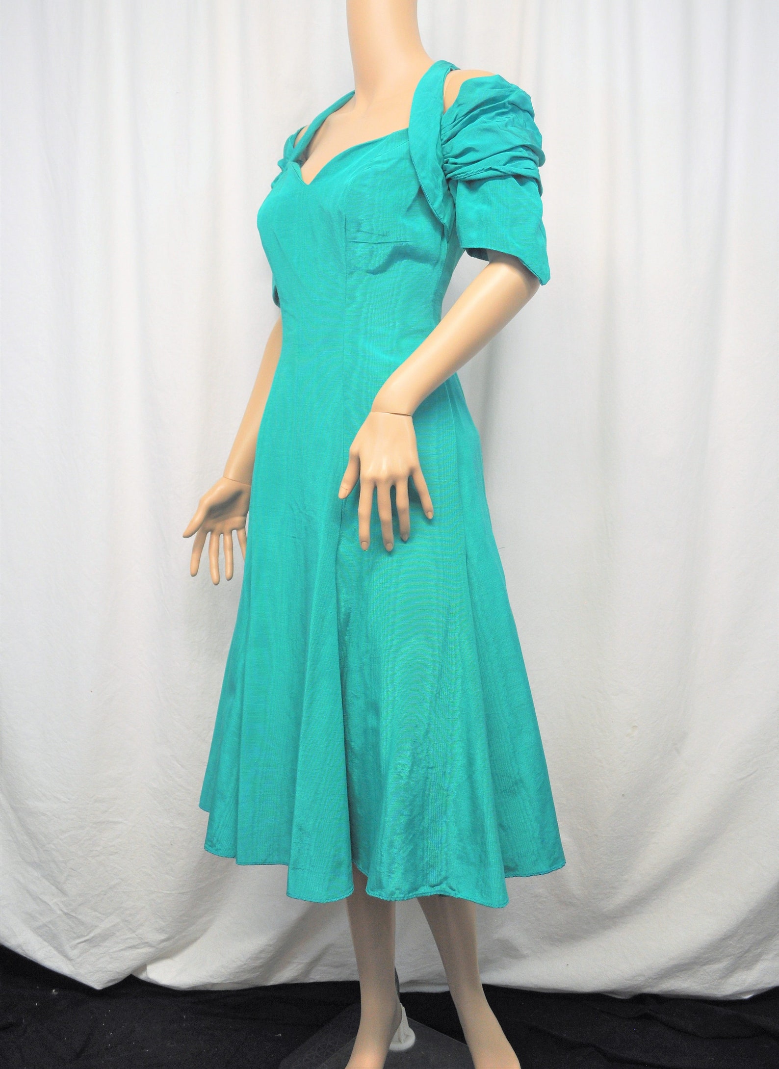 Vintage 1980s Teal Faille Taffeta Gown Formal Knee Length - Etsy