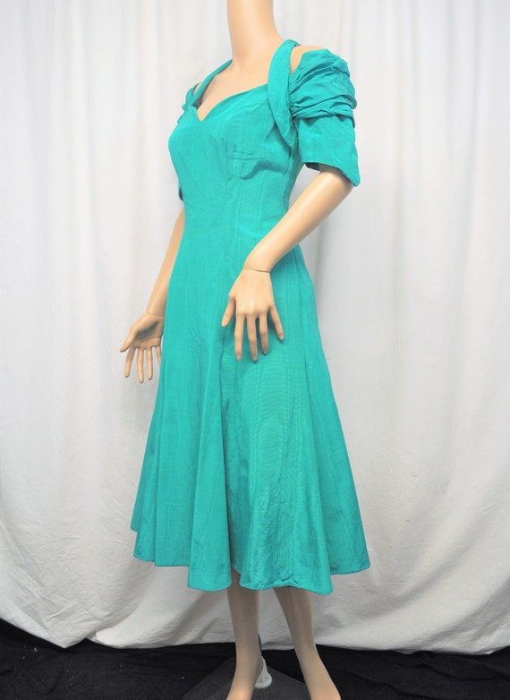 Vintage 1980s teal faille taffeta gown formal kne… - image 6