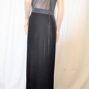 Vintage 1980s 1990s black velvet, satin, and sheer floor length sheath sleeveless evening gown by Rhapsody image 5