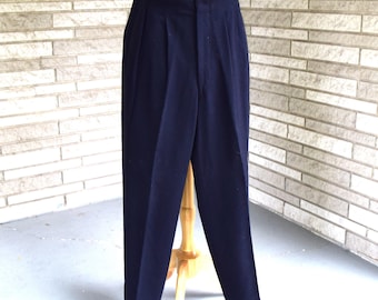 Vintage 1940s 1950s BLACK Wool Tuxedo Pants Trousers With Back