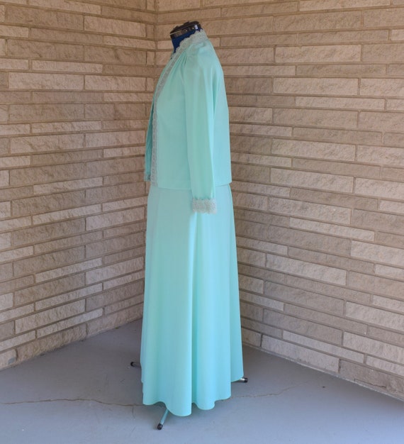 Vintage 1970s mint green knit floor length sleeve… - image 7