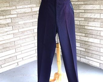 Vintage 1940s 1950s BLACK Wool Tuxedo Pants Trousers With Back