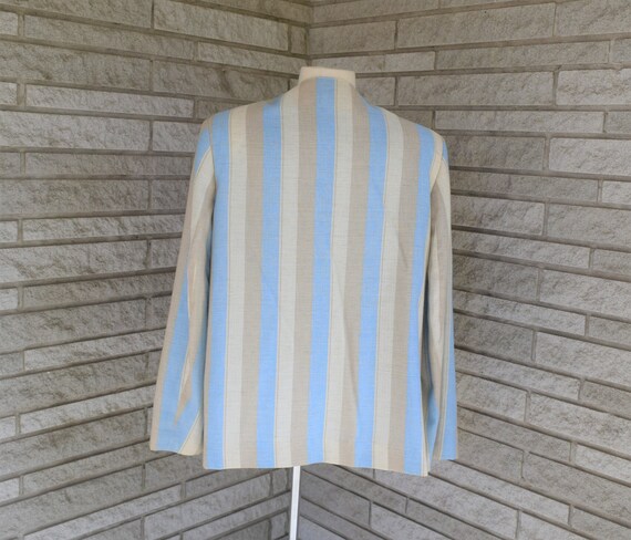 Vintage 1980s blue, tan & taupe stripe linen blen… - image 3