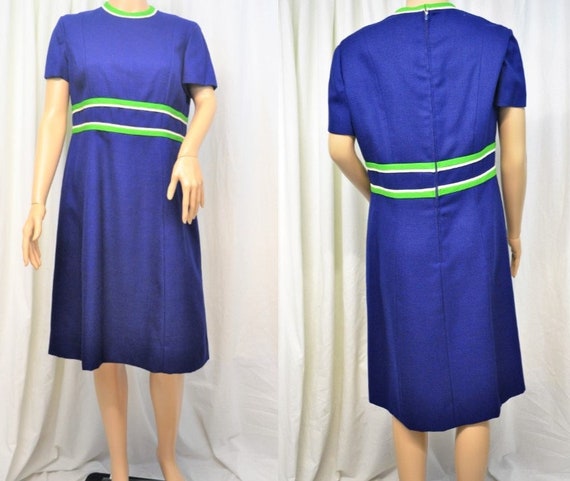 Vintage 1960s Rona navy blue with green and white… - image 3