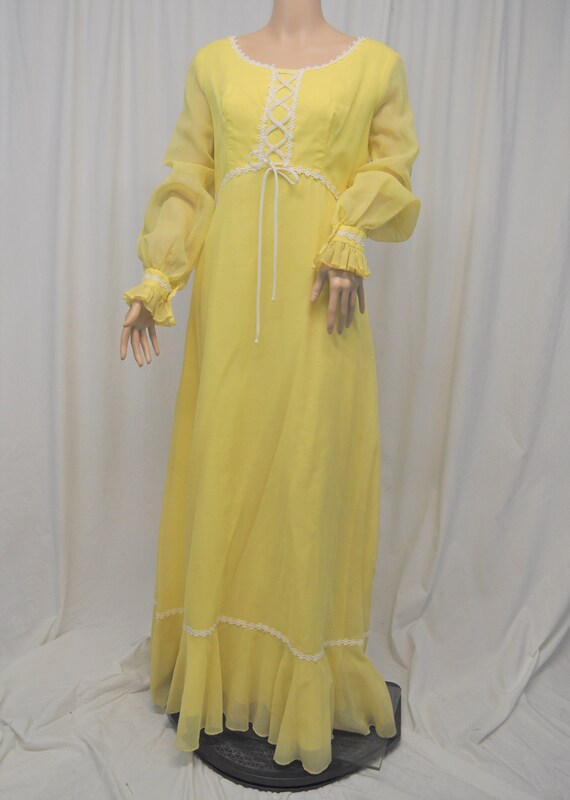 Vintage 1970s yellow and white floor length maxi g