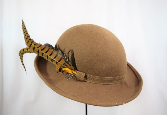 Vintage 1970s 1980s Don Anderson taupe hat with l… - image 1