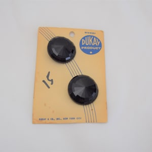 Vintage 1950s 1960s Black molded faceted plastic buttons with shank, set of 2, measure 1 1/8&quot;, NOS by DuKay