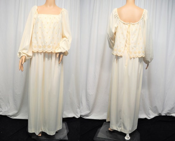 Vintage 1970s off white cream knit floor length m… - image 1