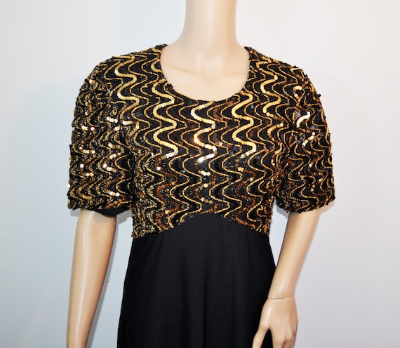 Vintage 1980s gold and black sequin bodice black … - image 1