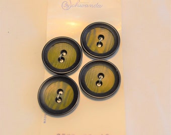 Vintage 1960s 1970s Buttons by Schwanda set of 4 Black and green/brown plastic buttons on card NOS