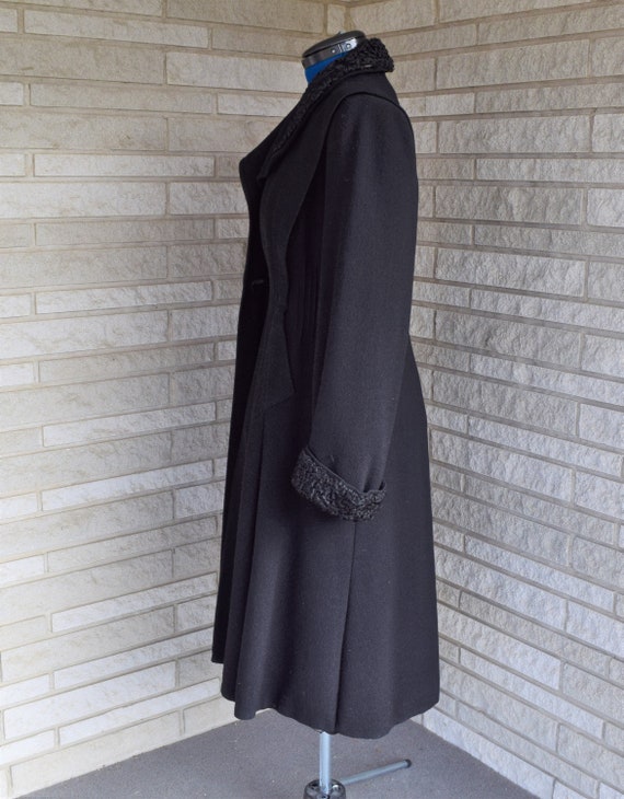 Vintage 1940s black wool crepe coat with Persian … - image 5