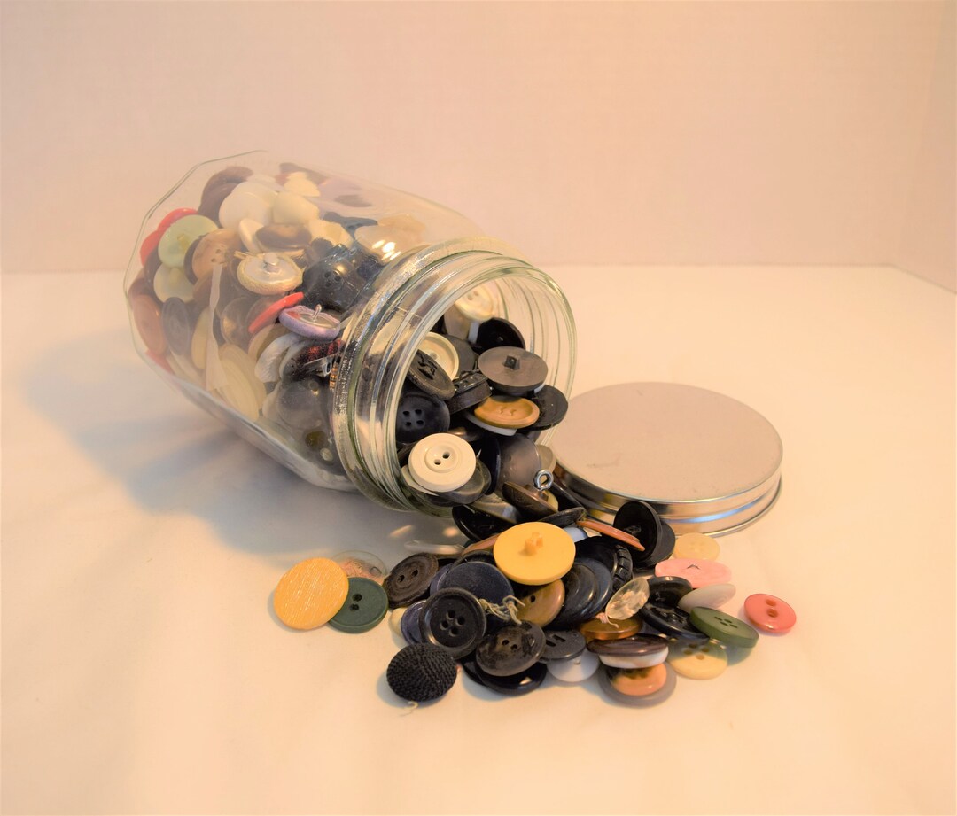 Decorative Jar of Vintage Buttons From Early 1900s to 1980s, Mainly