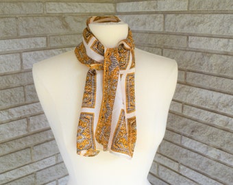 Vintage 1960s 1970s gold and brown block print scarf