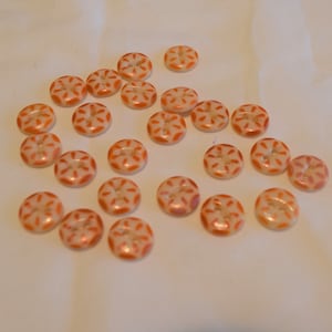 Set of 24 Orange and off white ceramic buttons - 2 hole, measure 3/8&quot; diameter