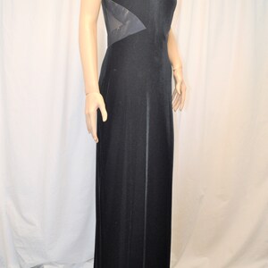 Vintage 1980s 1990s black velvet, satin, and sheer floor length sheath sleeveless evening gown by Rhapsody image 2