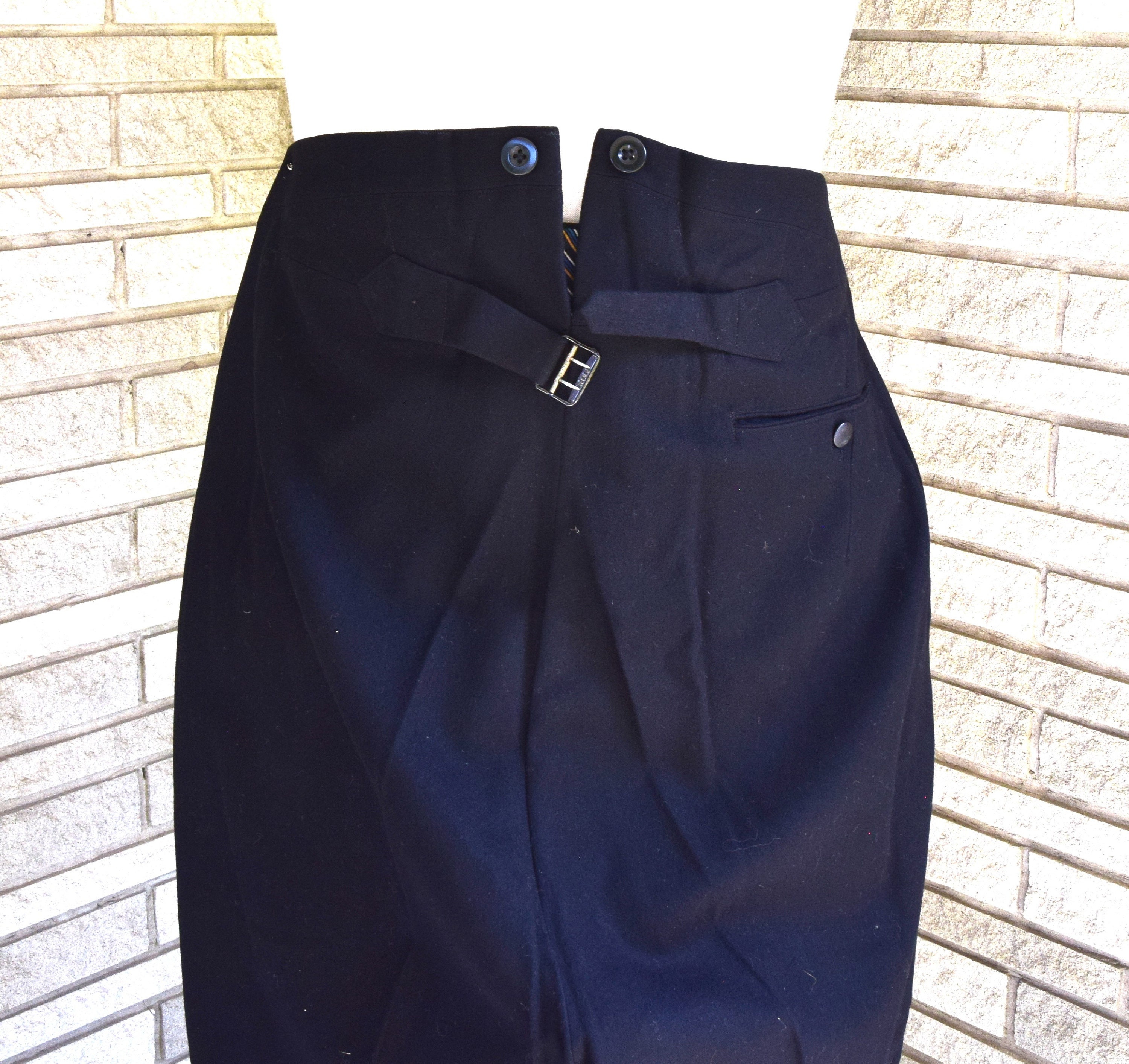 Vintage 1940s 1950s BLACK Wool Tuxedo Pants Trousers With