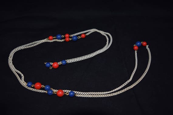 1980s white metal with red and blue bead 52" neck… - image 4